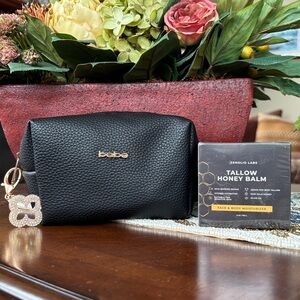 Bebe Black Zippered Cosmetics Pouch & Tallow Honey Balm Face & Body Moisturizer